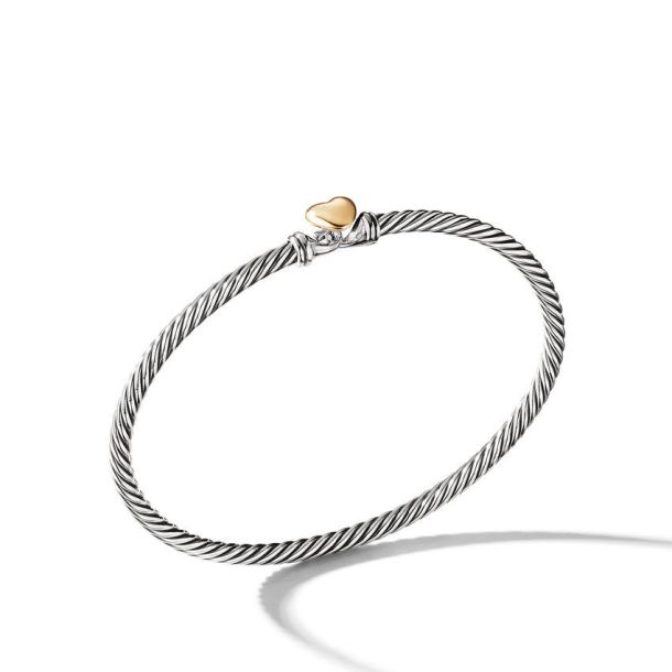 David Yurman Cable Collectibles, to start 18K gold and silver heart bracelet, 3mm