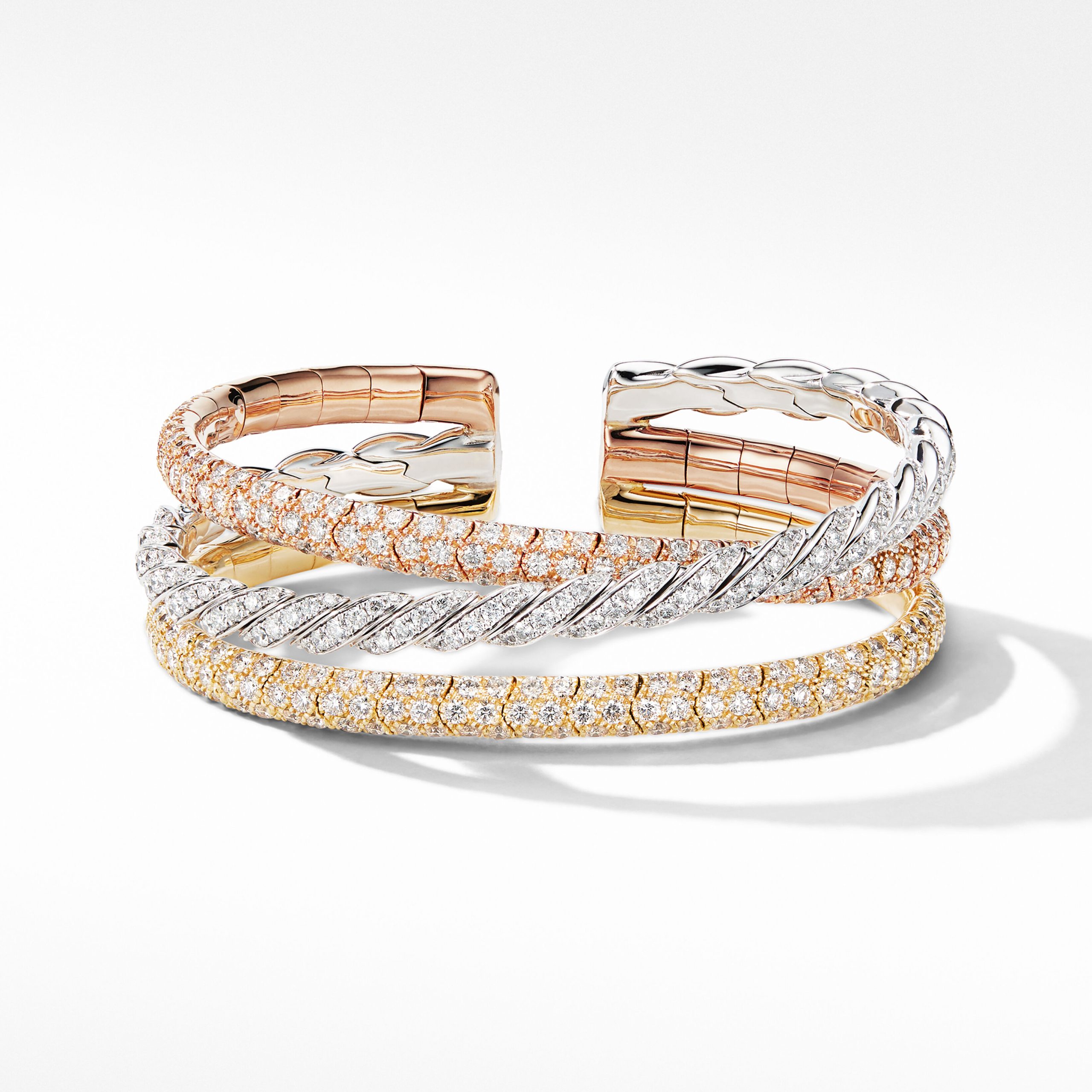 David Yurman Paveflex Five Row Bracelet, 73mm, Size M, with Diamonds in 18K Gold